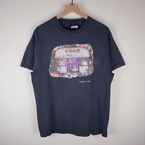 Vintage 2001 CBGB OMFUG Punk Rock Club New York City Shirt THRASHED L 21x27.5